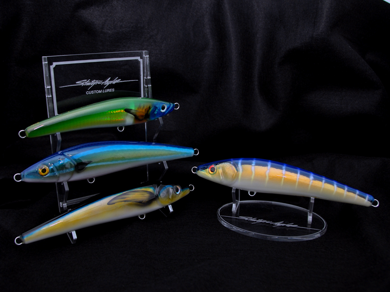4 White Plastic Fishing Lure Display Stands 