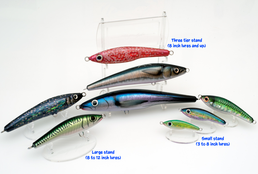 FISHING LURE DISPLAY STANDS PACKAGE OF TEN ADJUSTABLE EASEL HEDDON C CHUB A 10 